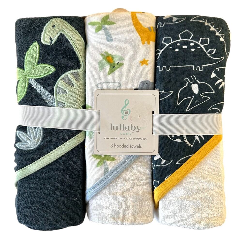 Set of 3 Lullaby Lane 28"x28" Hooded Towels - Soft & Absorbent - Navy Multi